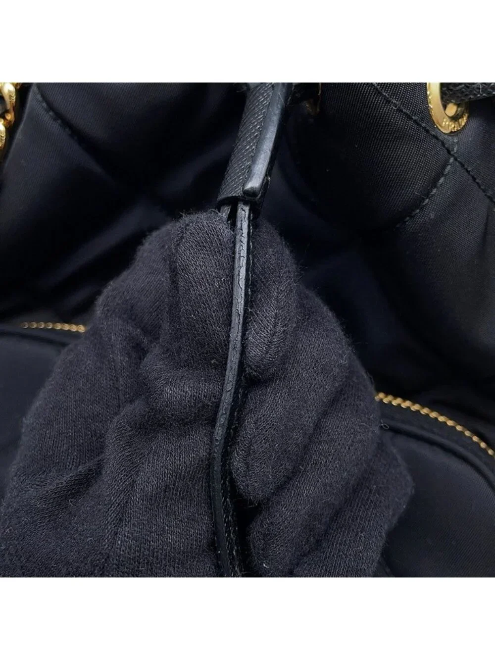 Prada Duet Drawstring Triangle Logo Nylon Leather 2-Way Shoulder Bag Black